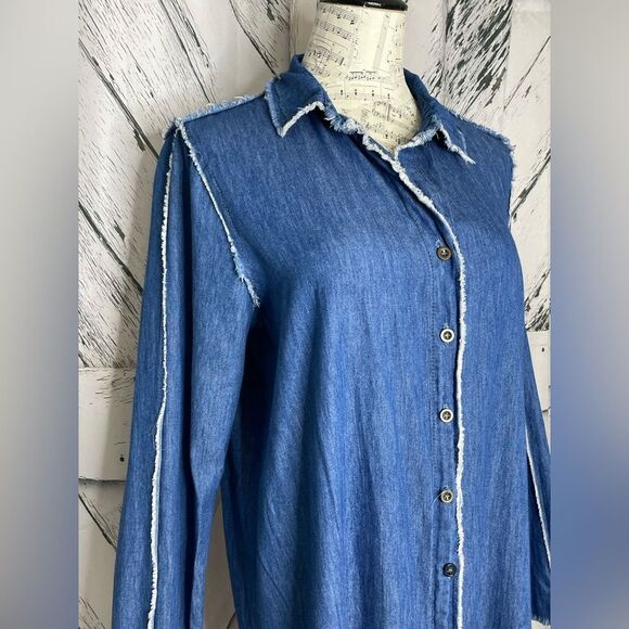 Hendi Midi Shirt Dress Chambray Button Down Size M - Picture 4 of 8